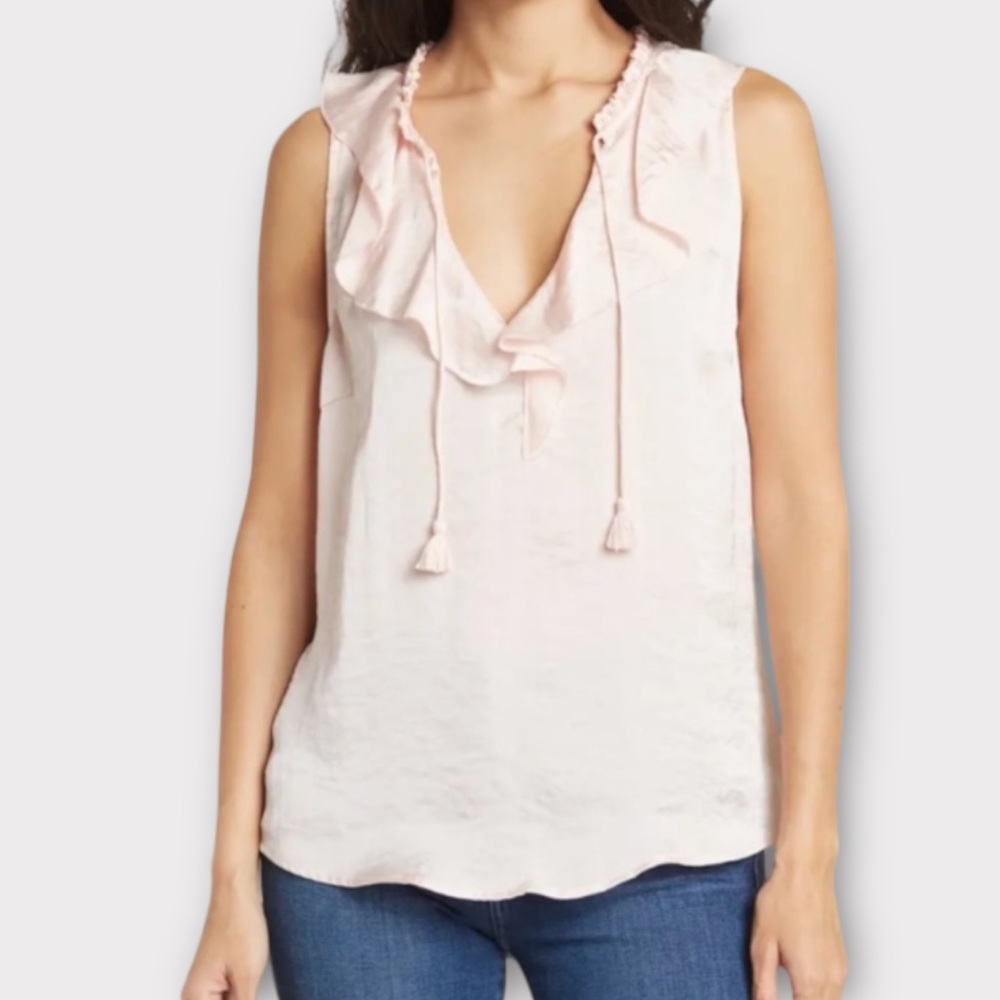 Paige Women’s Alma Top Blouse Medium Split Neck Ruffle Dainty Feminine NWT